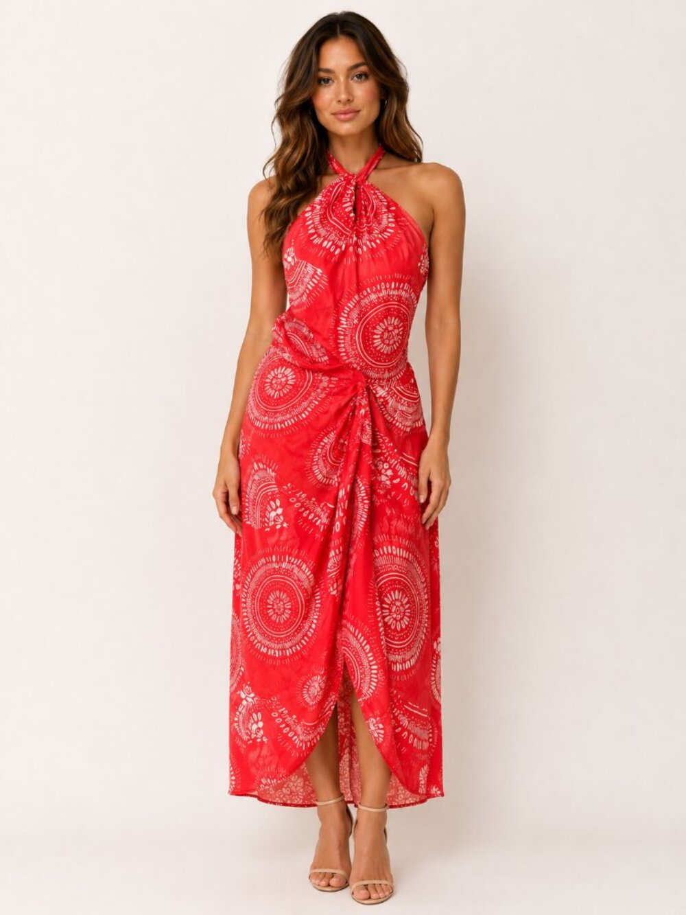 Andres Otalora Orange Halter Maxi Dress , size 12 100% Cotton Resort RTR